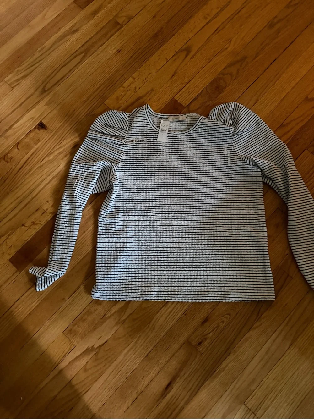 LOFT Striped Puff-Shoulder Long-Sleeve Top